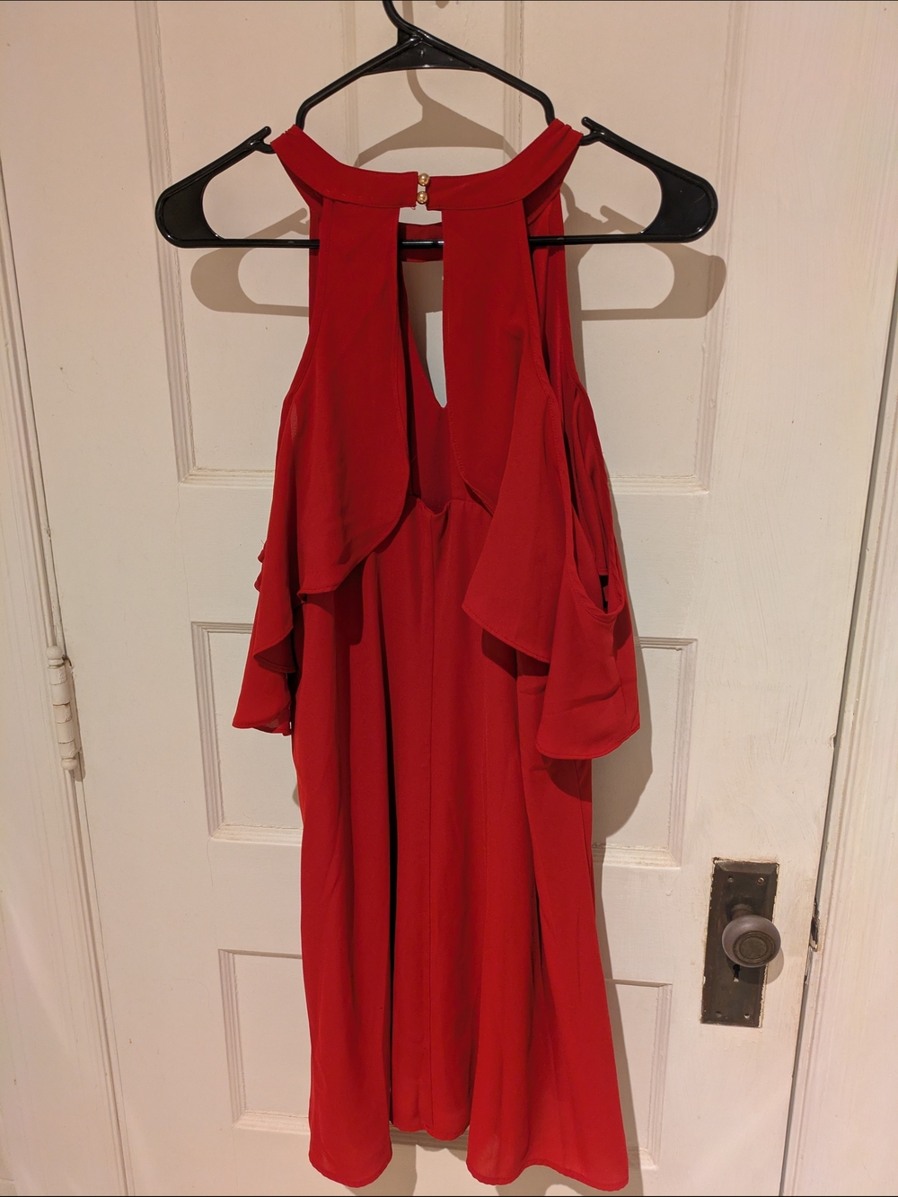 Candie's Red Cold-Shoulder Ruffle Mini Dress - Picture 5 of 6